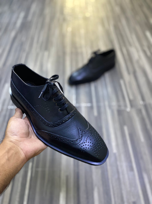 BROGUE LEATHER BLACK FORMAL SHOES