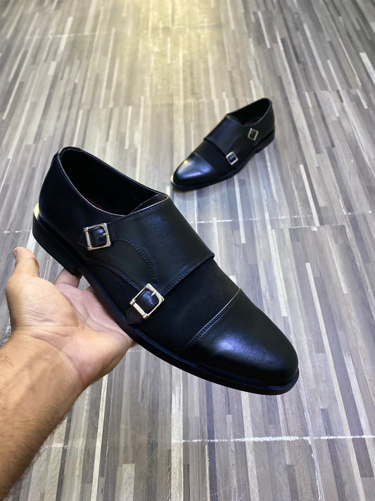 Double Monk Black Formal Shoe